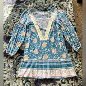 FREE PEOPLE • Blue floral long sleeve dress • Size S/P